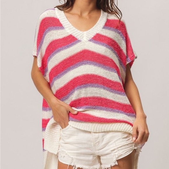 BiBi Pink and Purple Striped Knit Top - Picture 1 of 7